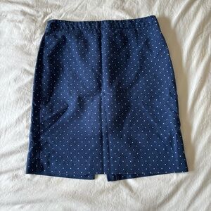 Liz Claiborne Carrera Cotton Navy Blue Polka Dot Midi Skirt Size 8